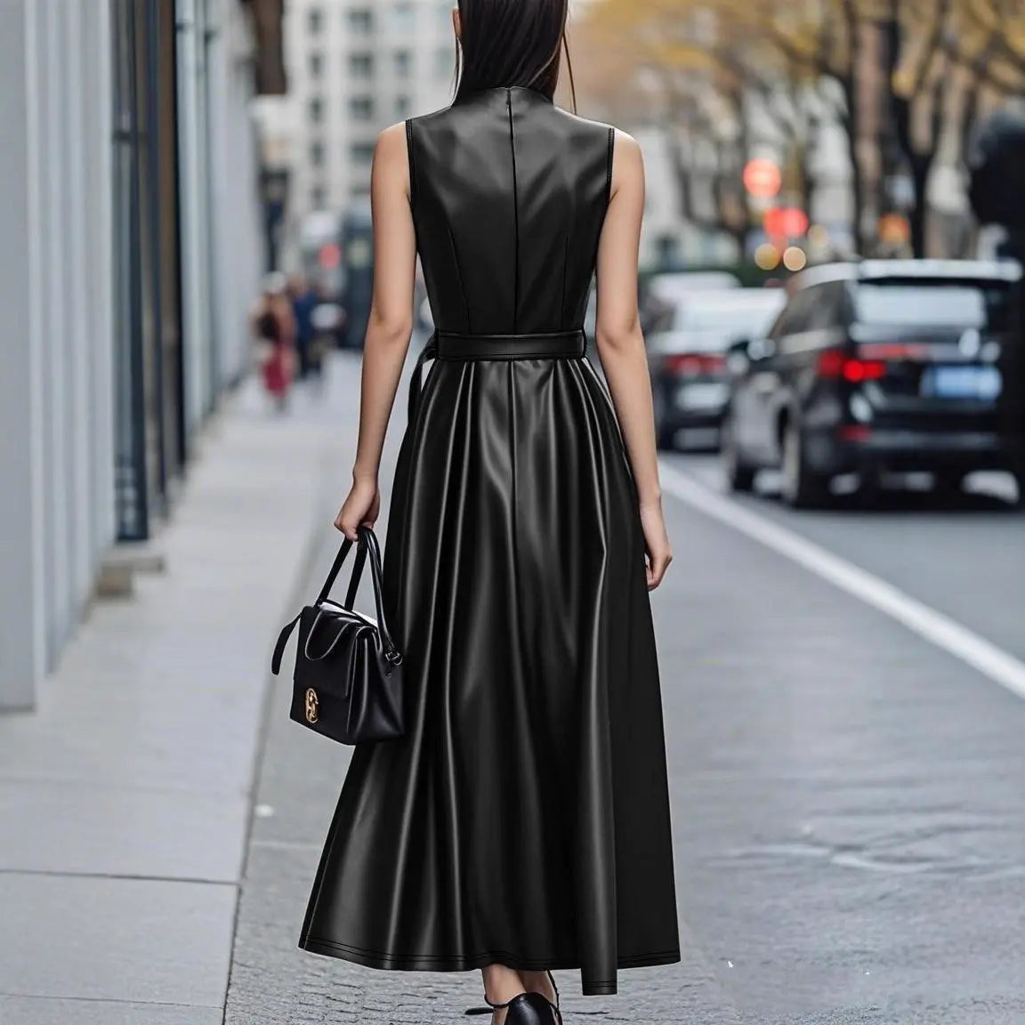 long black leather Dress outfit
