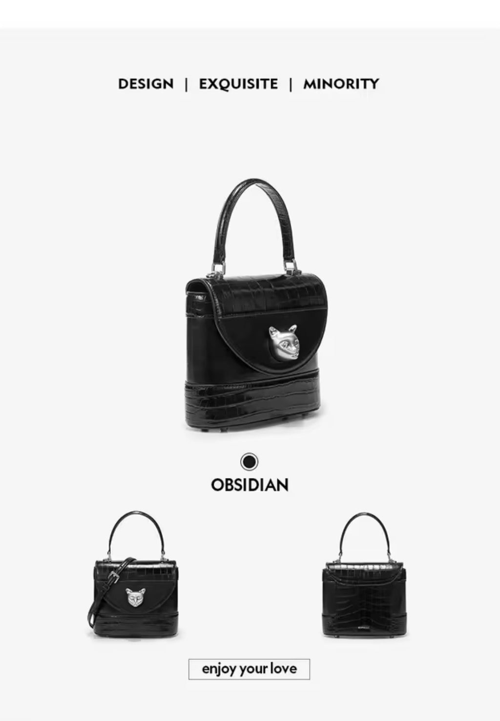 BAFELLI Designer Genuine Leather Crocodile Grain Bucket Bag – Luxury Cat Accent Crossbody Purse & Evening Shoulder Handbag