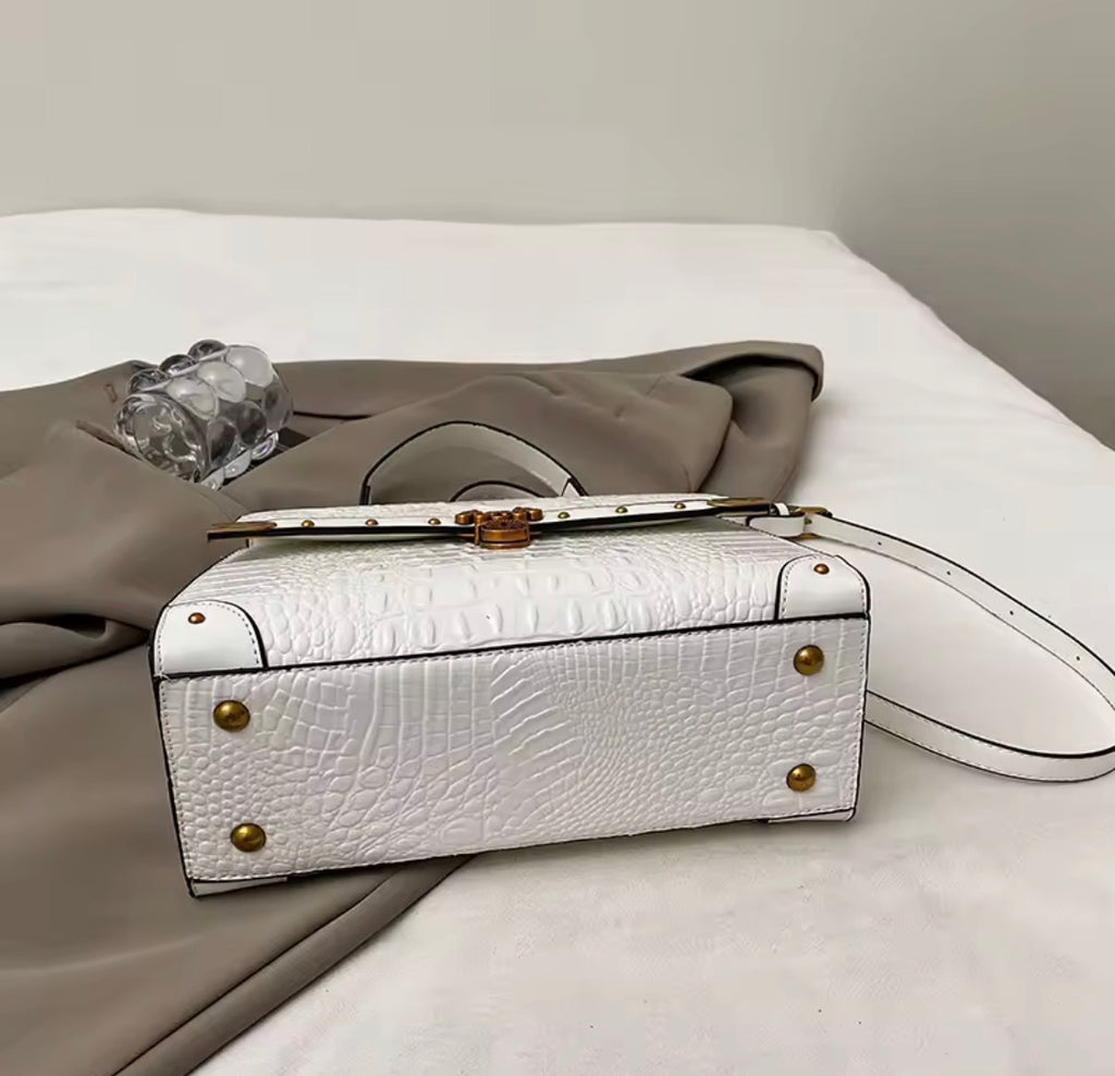 Vintage Crocodile Pattern Satchel Handbag