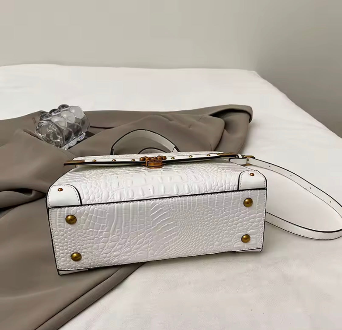 Vintage Crocodile Pattern Satchel Handbag
