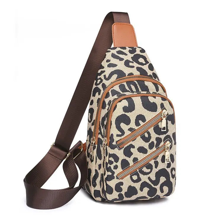 Leopard Print Sling Chest Bag With Headphone Jack Crossbody Backpack Shoulder Bag Women JNi3 shop