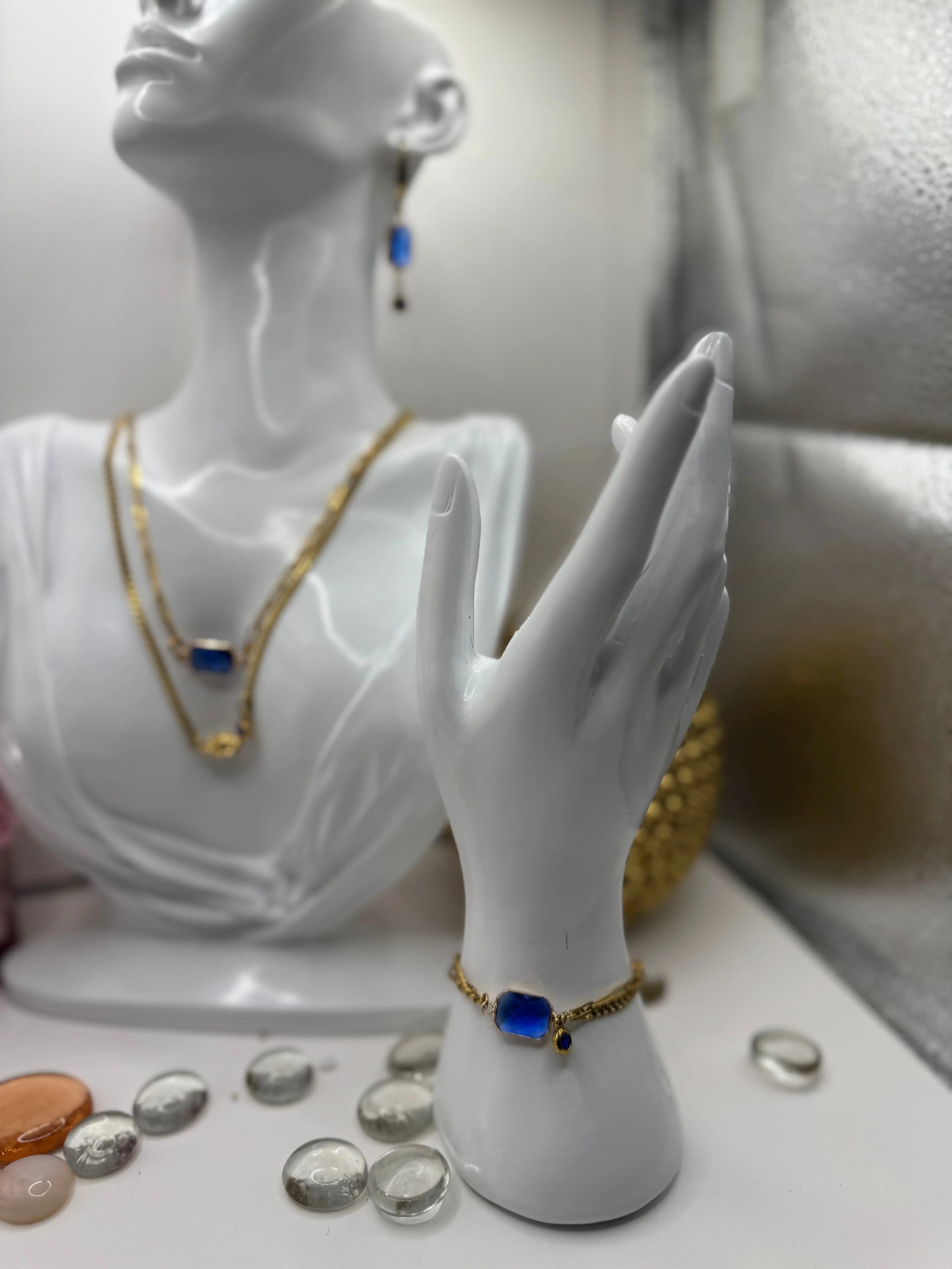 18k Gold PVD Birth Month double layered pendant Necklace, Bracelet and Earrings 3 pce set. - JNi3 shop