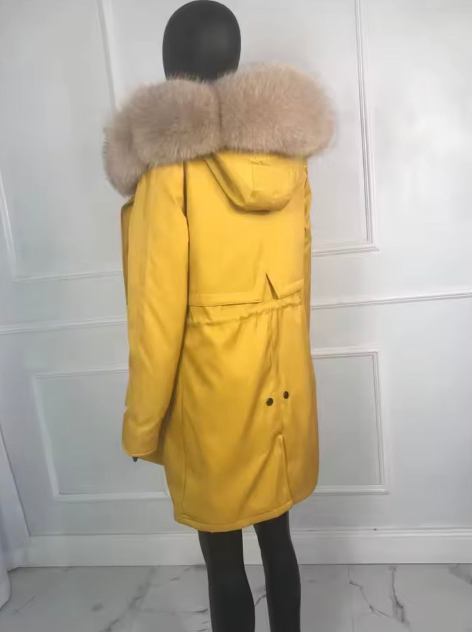Luxury Real Fox Fur Trim Parka Jacket | Oversized Fur Hood Winter Coat
