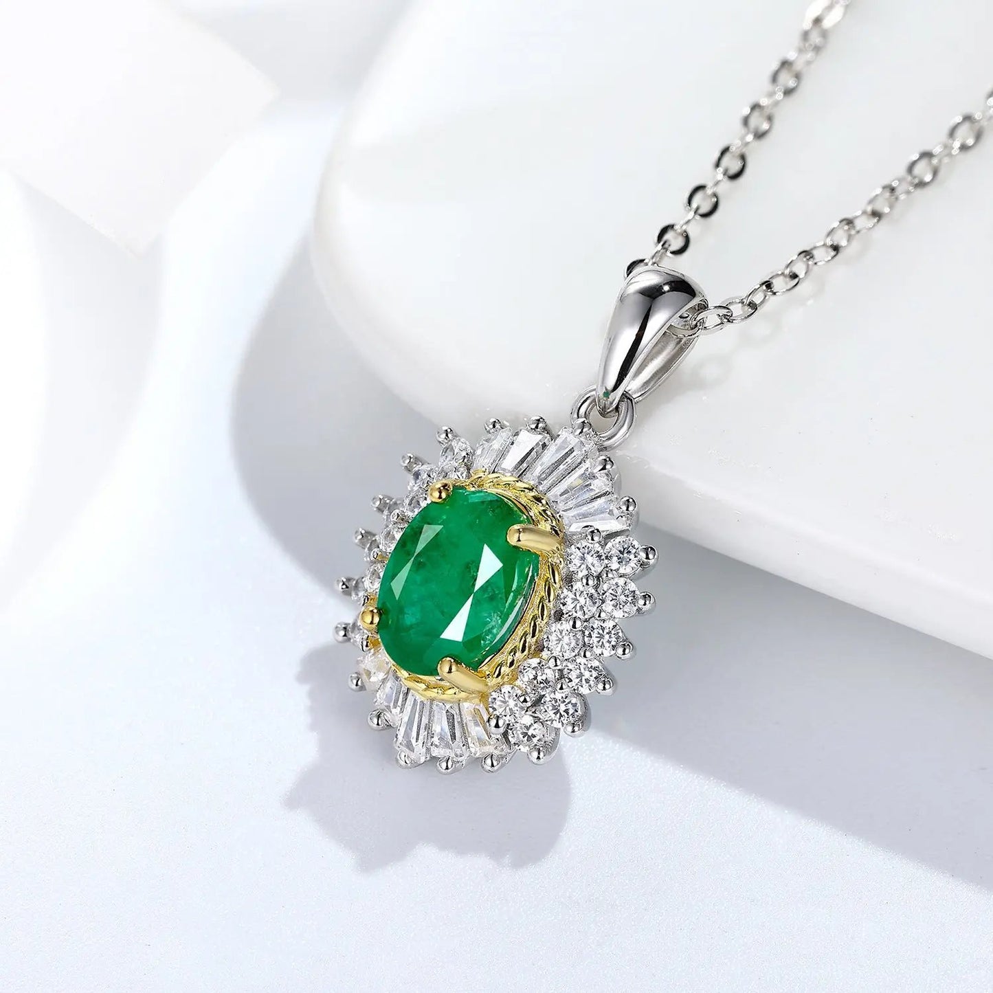 Natural Emerald Pendant Feminine Minority Design Jewelry S925 Silver Chain JNi3 shop