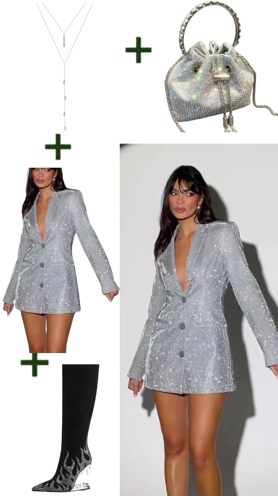 silver diamond Coat dress and Boots outfit JNi3 shop