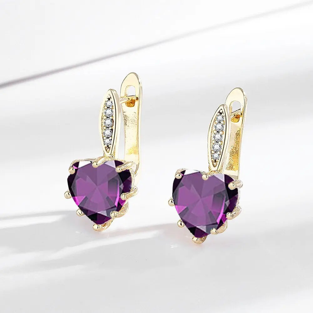 All-matching Fashion Multicolor Heart-shaped Zircon Earrings JNi3 shop