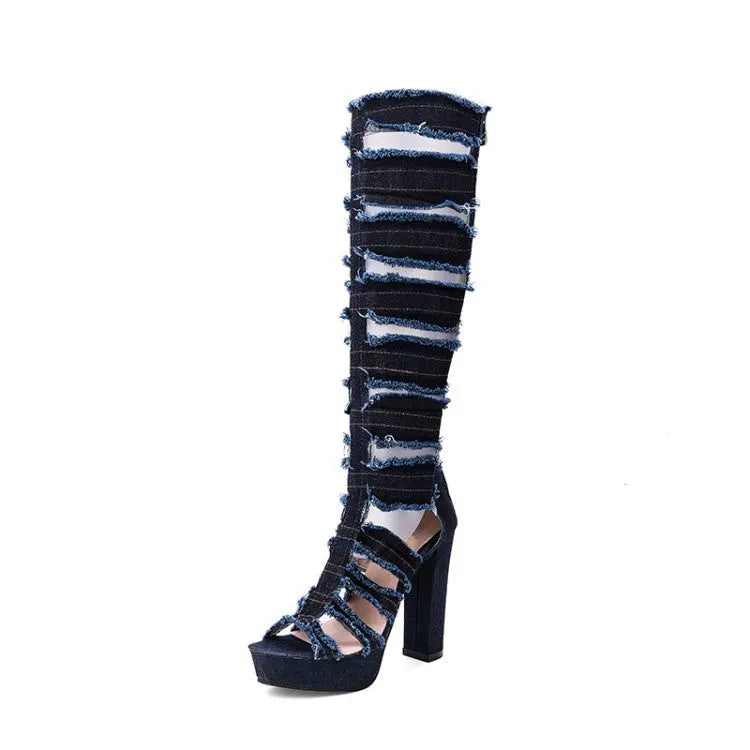Women's Sandals Mid-calf High Heel Fish Mouth Hollow-out Sandal Boots Dropshipman