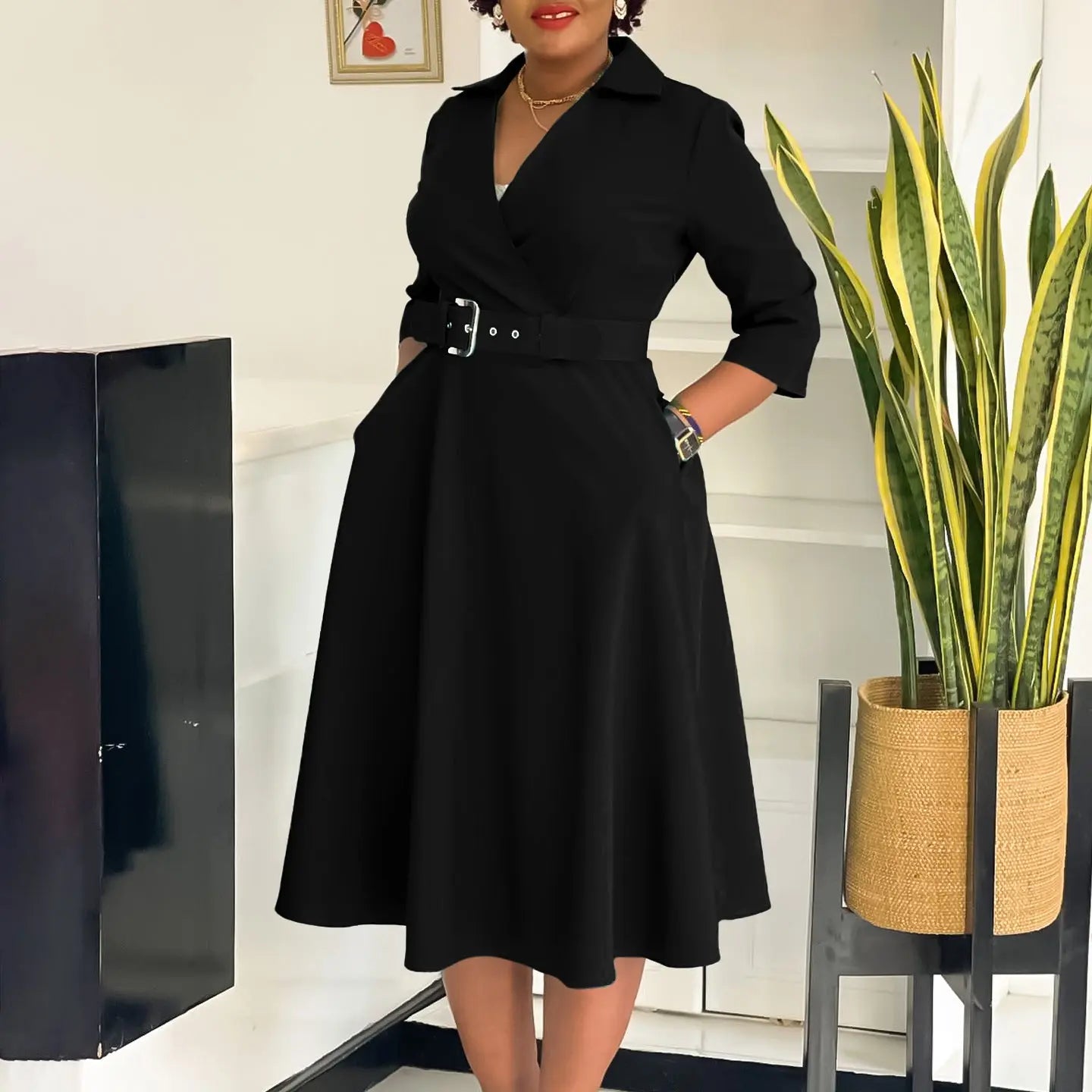 Plus Size Women's Lapel Fashion Dress Cjdropshipping