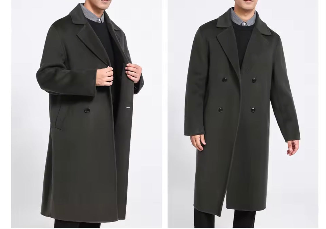 Men's 100% Cashmere Coat]Long Double Sided Overcoat]Classic Double Breasted Winter Trench Jacket]Formal Luxury Outerwear