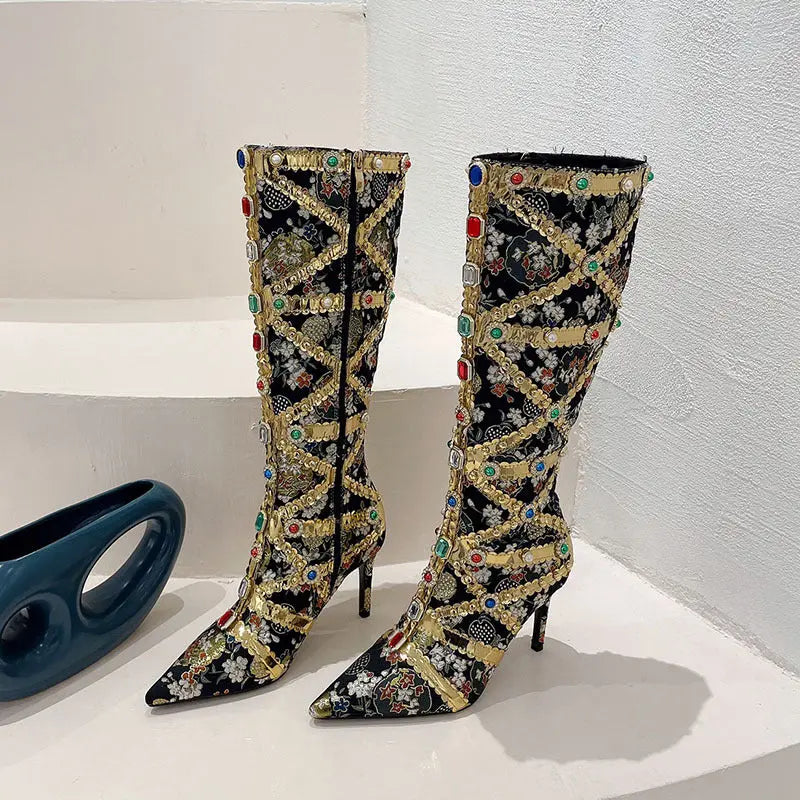 Rhinestone Stiletto Heavy Manual Women's High Heels Dropshipman