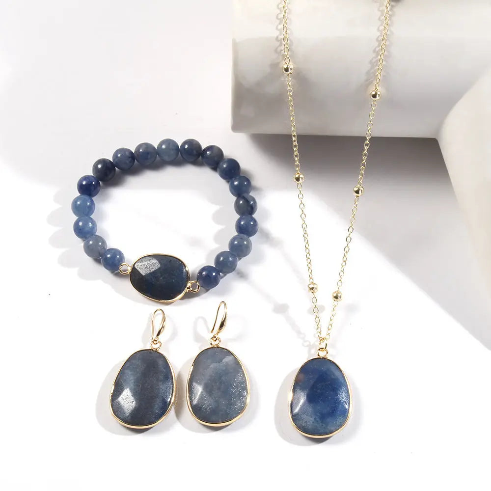 Gold Chain Necklace Natural Stone Bracelet Earrings Women's Jewelry Set Cjdropshipping