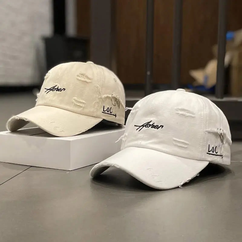 Korean Ins Retro Tattered Jeans Soft Peaked Cap Women Dropshipman
