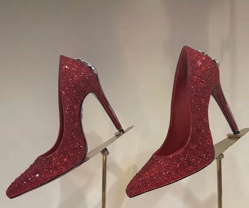 Luxury Crystal Embellished Stiletto High Heels – Designer-Inspired Pointed Toe Rhinestone Pumps for Evening