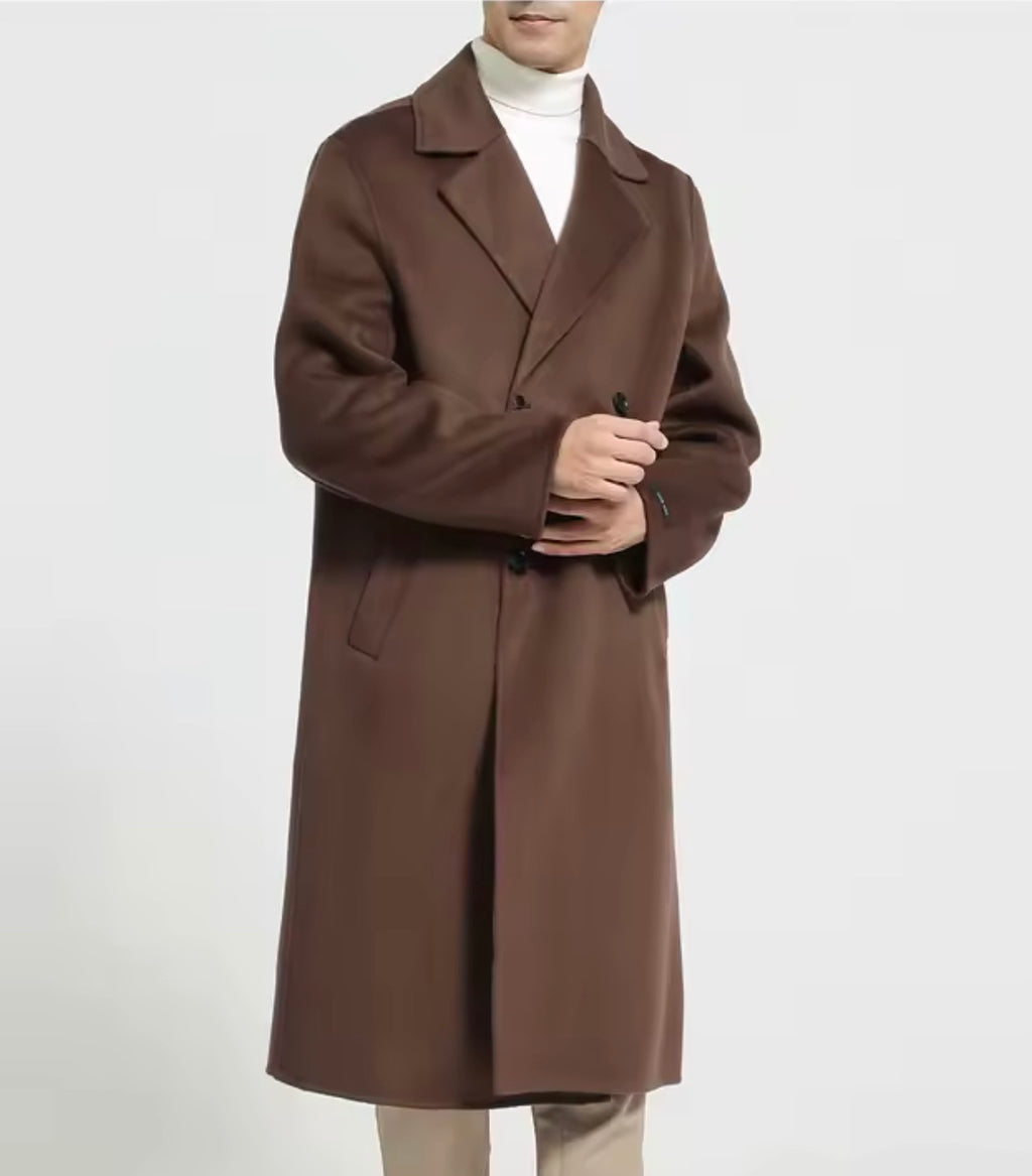 Men's 100% Cashmere Coat]Long Double Sided Overcoat]Classic Double Breasted Winter Trench Jacket]Formal Luxury Outerwear
