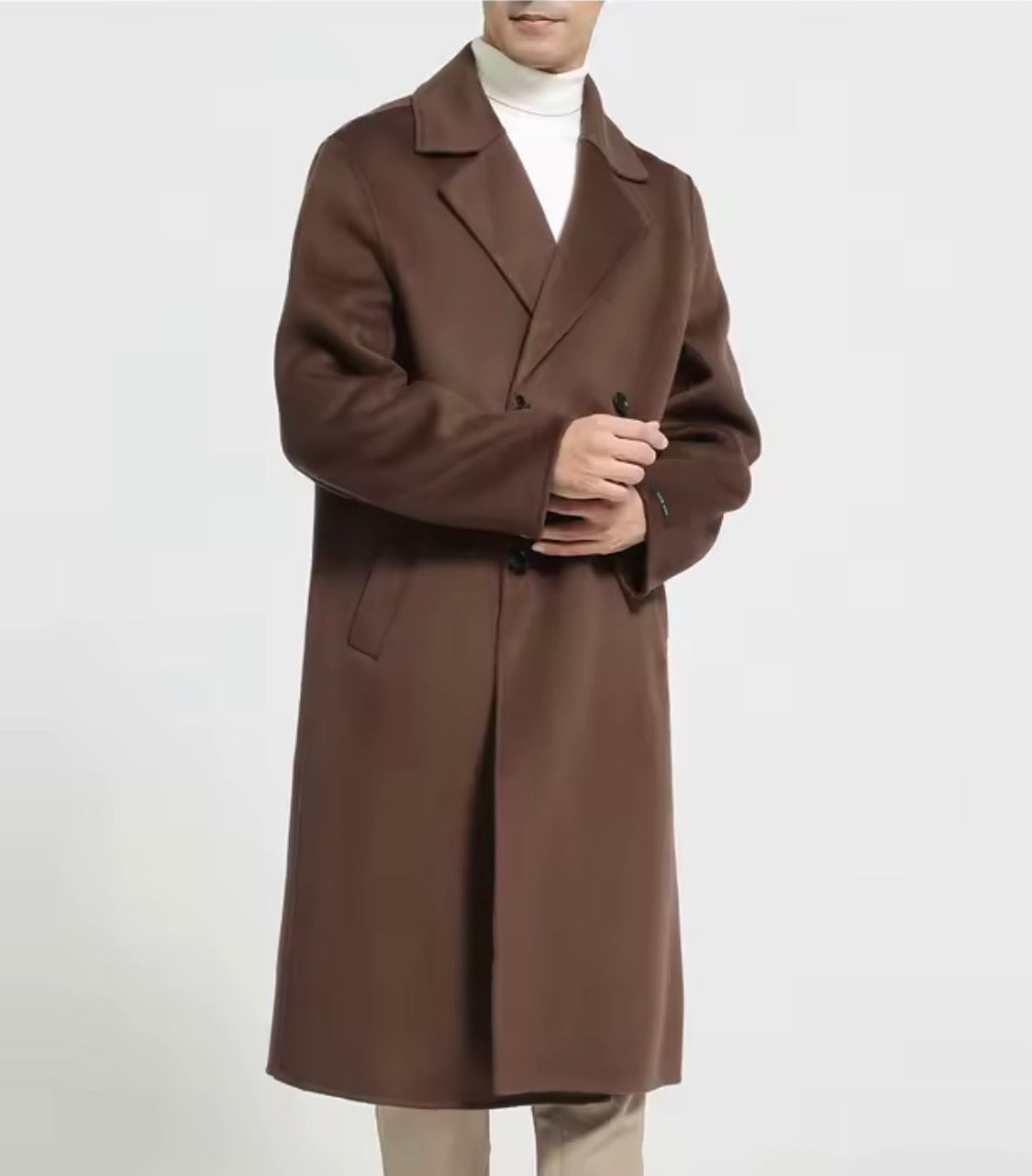 Men's 100% Cashmere Coat]Long Double Sided Overcoat]Classic Double Breasted Winter Trench Jacket]Formal Luxury Outerwear