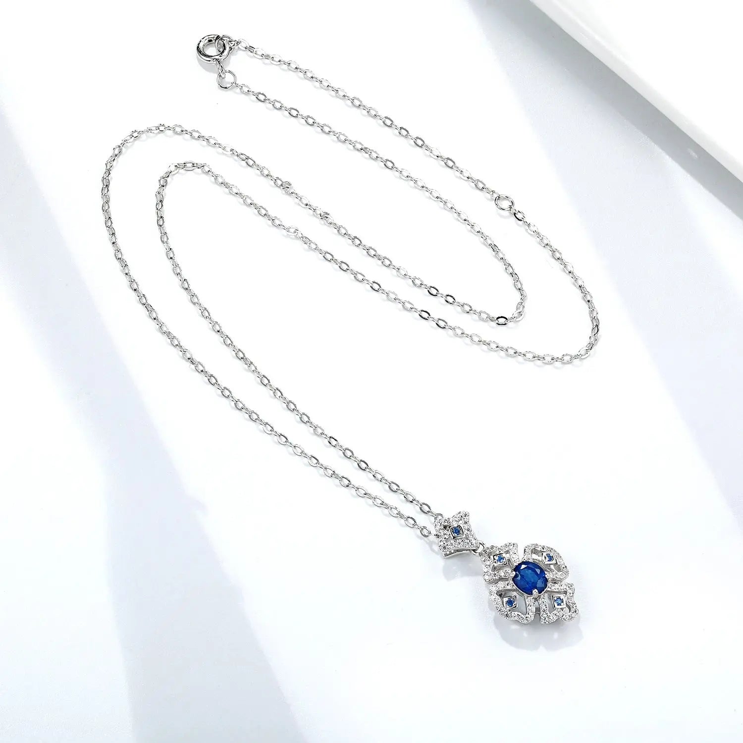 S925 Silver Retro Pattern Necklace Women's Versatile Natural Sapphire Pendant - JNi3 shop