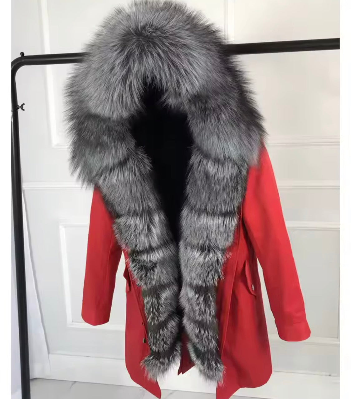 Luxury Real Fox Fur Trim Parka Jacket | Oversized Fur Hood Winter Coat