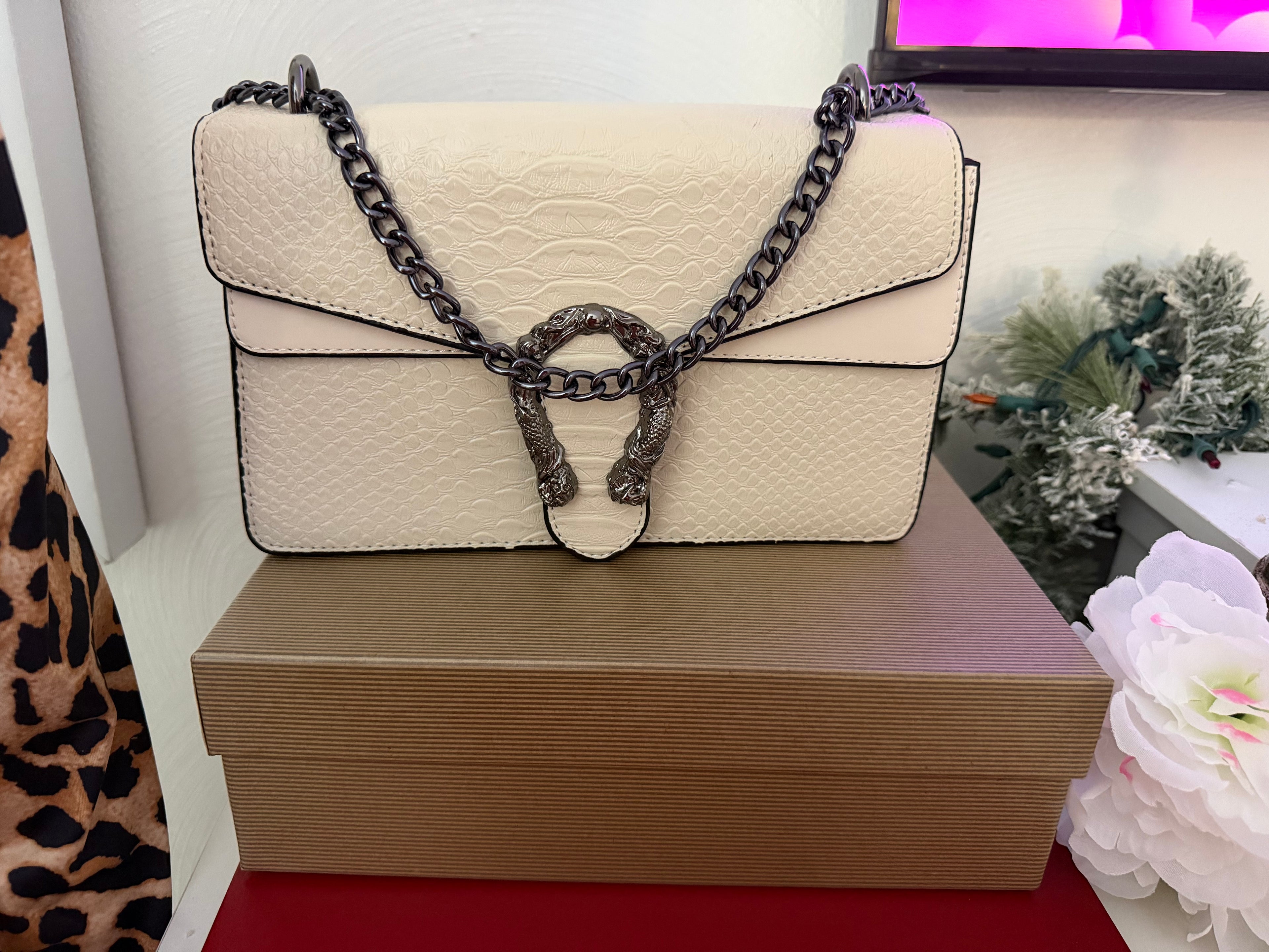 Ivory Snakeskin Stiletto & Dionysus-Style Crossbody Set