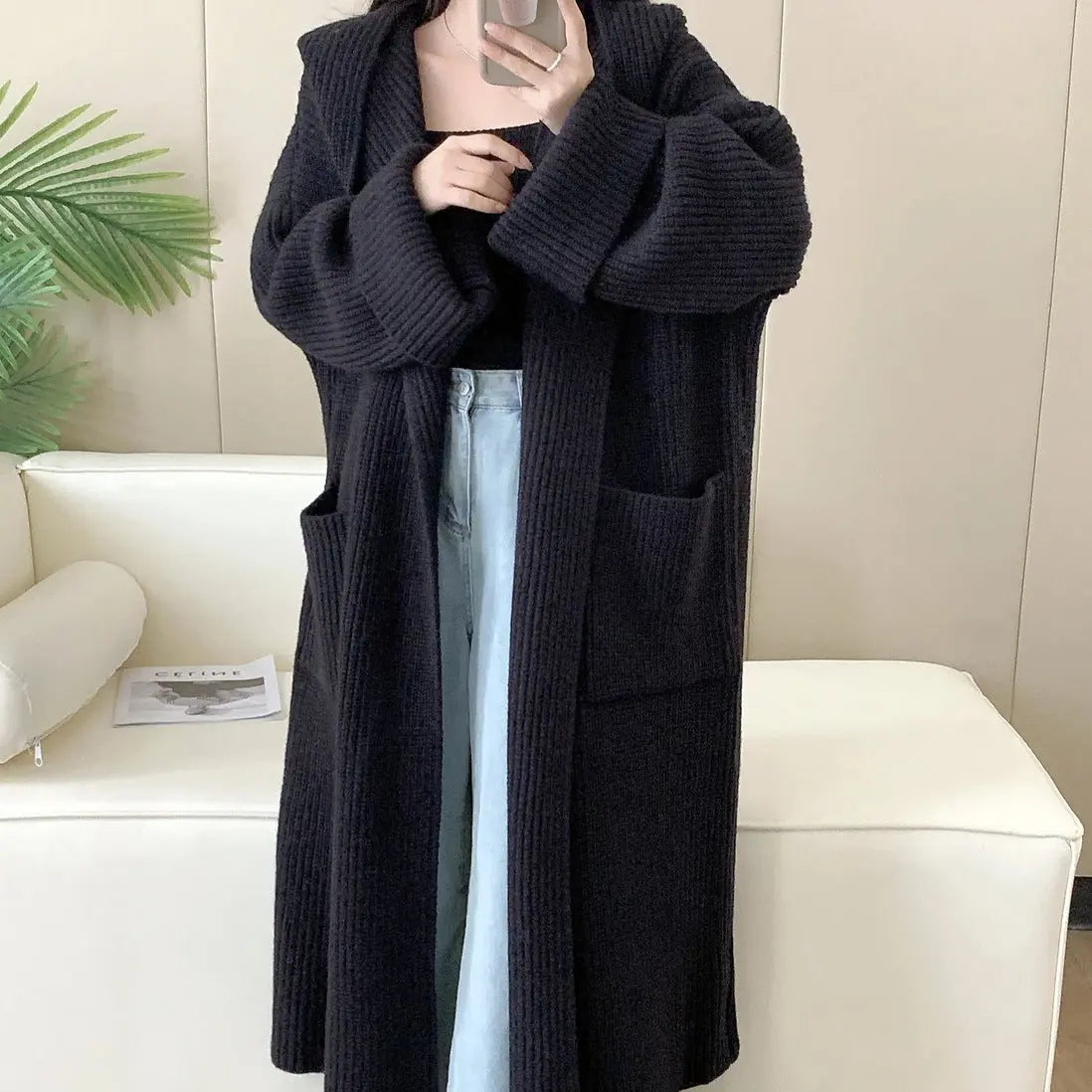 Loose Hooded Sweatshirt Women's Extended Cardigan Coat Dropshipman
