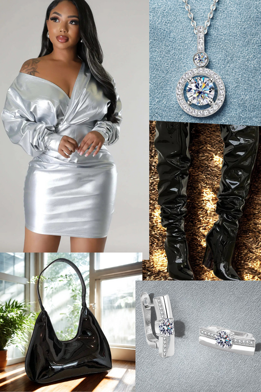 leather dress outfit{silver/Black}