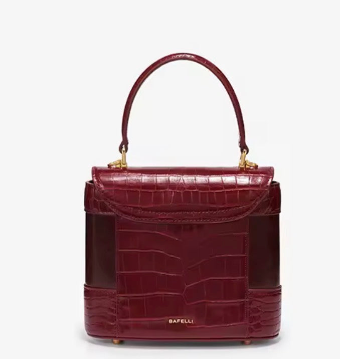 BAFELLI Designer Genuine Leather Crocodile Grain Bucket Bag – Luxury Cat Accent Crossbody Purse & Evening Shoulder Handbag
