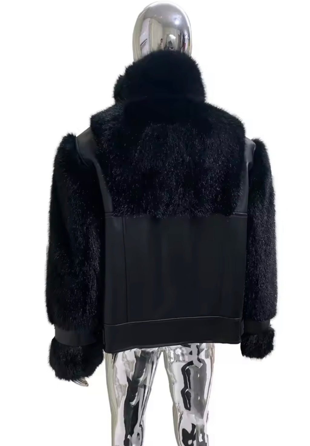 Men's Luxury Faux Fur & Leather Bomber Jacket – Winter Statement Outerwear with Stand Collar & Buckle Cuffs