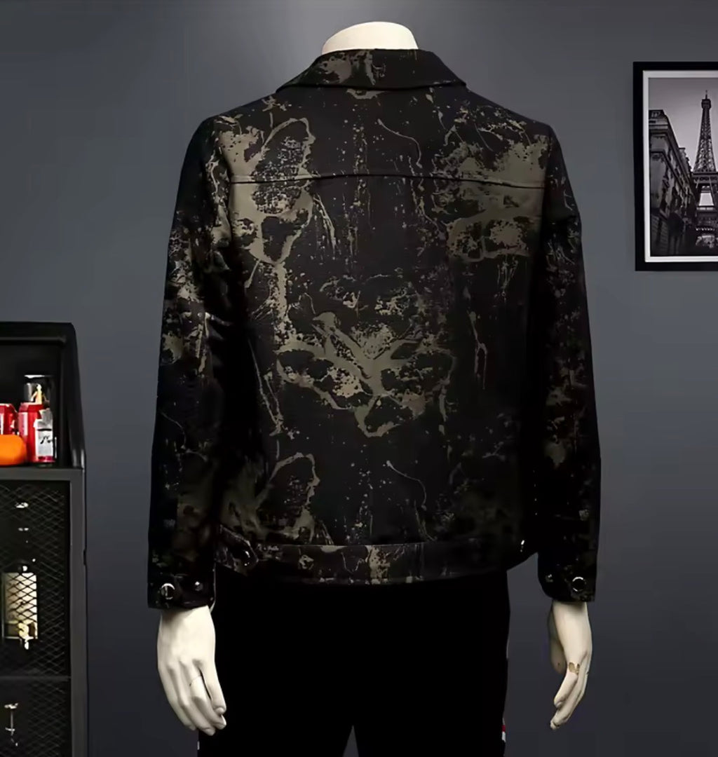 Men's Floral Jacquard Button-Up Casual Jacket with Pocket Details | Stylish Modern Statement Outerwear