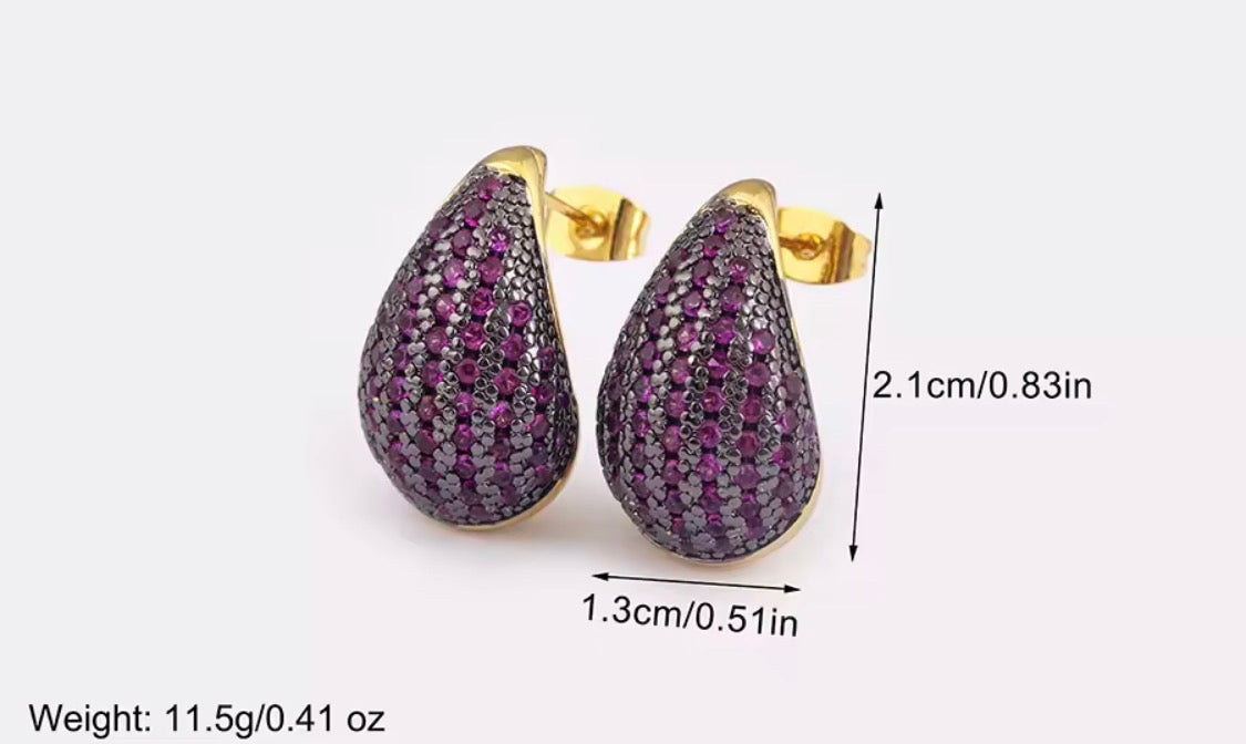 Gold Teardrop Cubic Zirconia Stud Earrings | Pave Cz Waterdrop Statement Earrings | Elegant Geometric Teardrop Jewelry for Women | Gift for Her