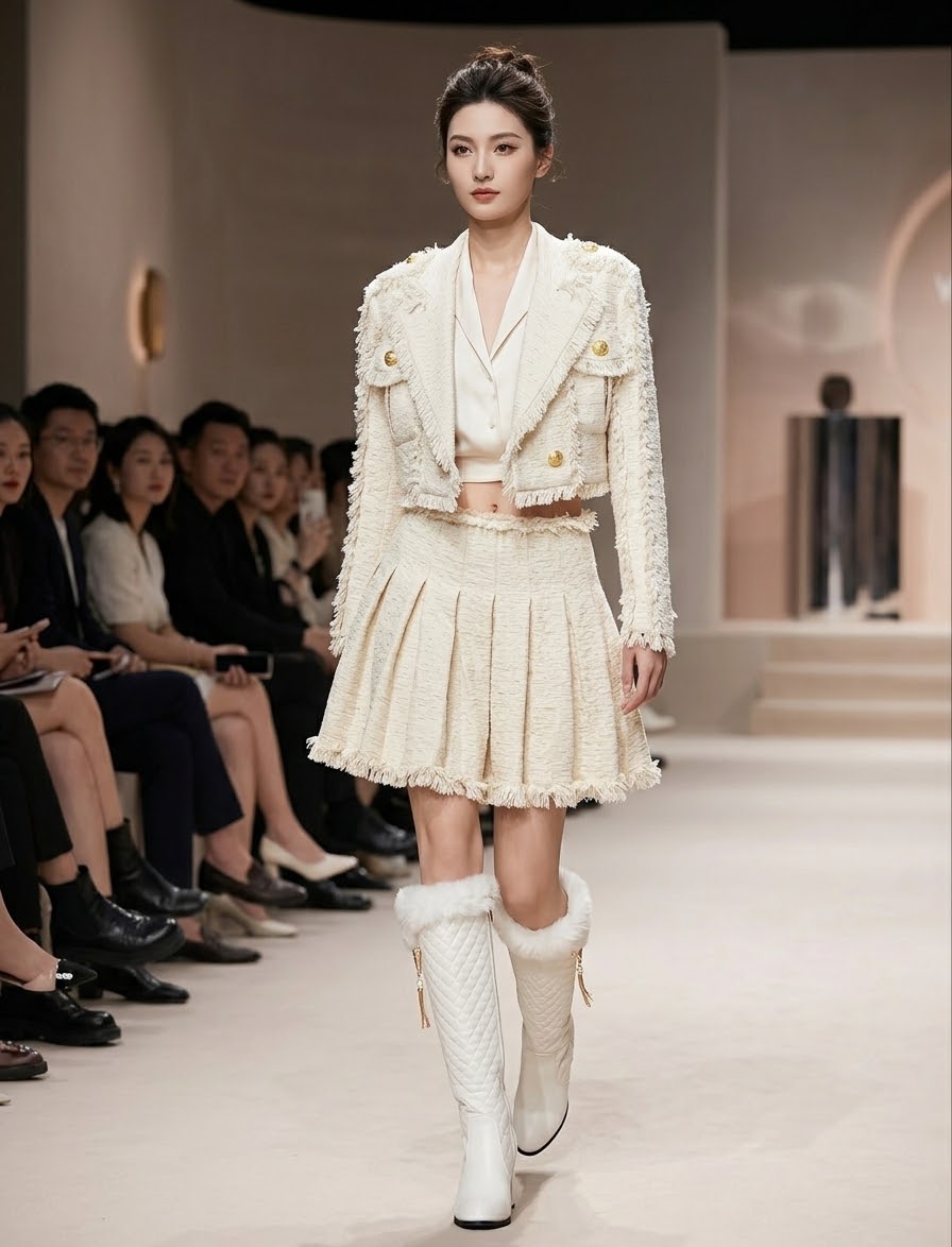 Cream Tweed 2 Piece Set | Fringe Cropped Tweed Jacket & Pleated Mini Skirt | Old Money Aesthetic Outfit | Parisian Chic Matching Set