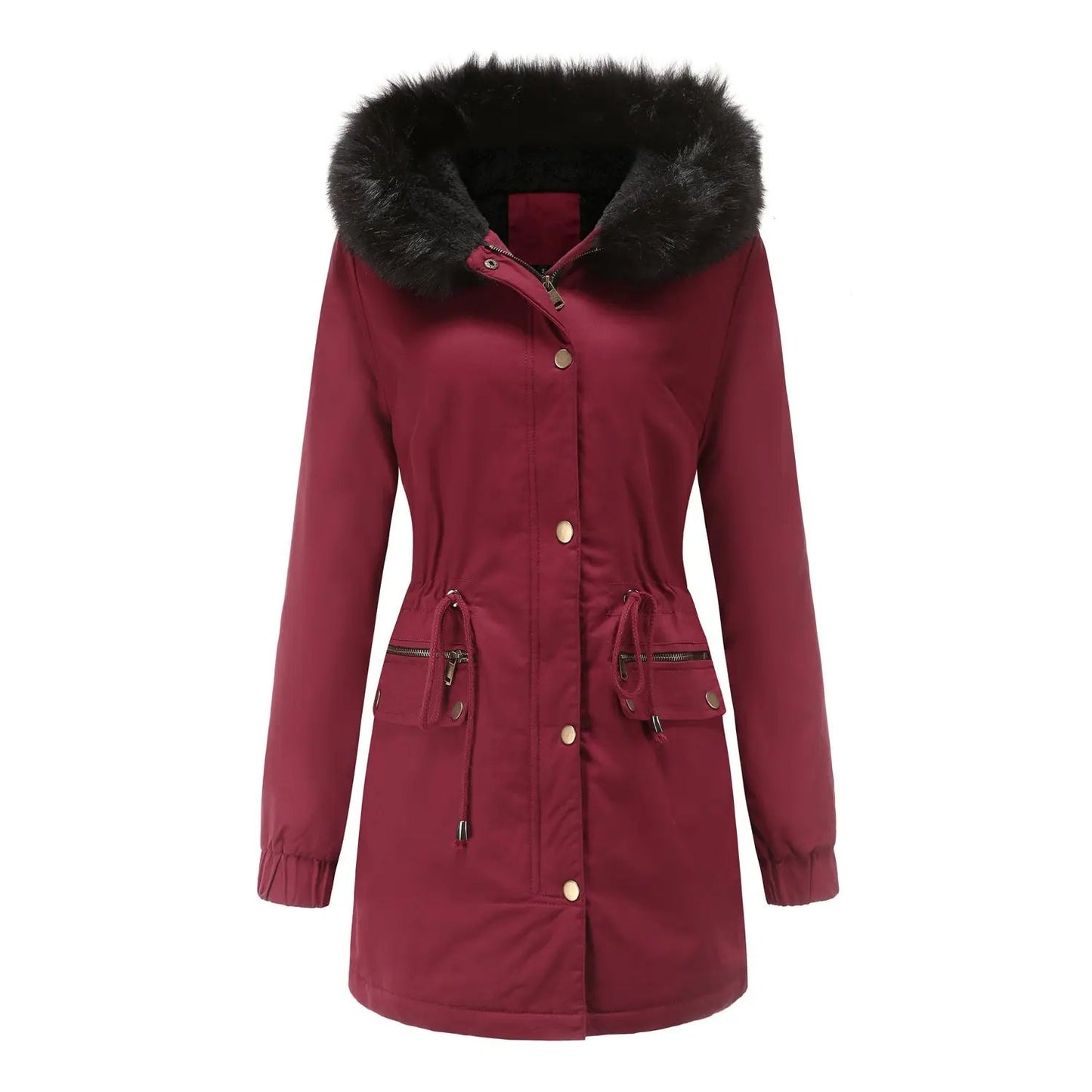 Women's Mid-length Fur Collar Coat Parker Cotton-padded Coat null