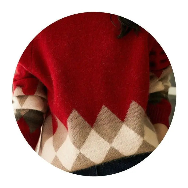 Christmas Red Round-neck Knitwear Loose Sweater For Women Cjdropshipping