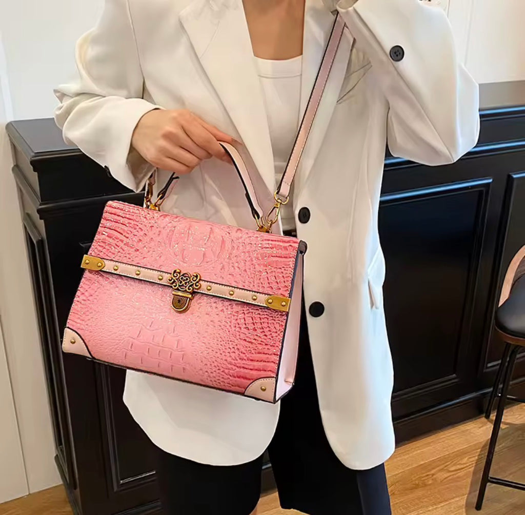 Vintage Crocodile Pattern Satchel Handbag