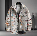 Thick Retro Men's Tapestry Jacket | Vintage Inspired Graffiti and Solar System Streetwear Shacket | Heavyweight Patterned Button-Down Coat