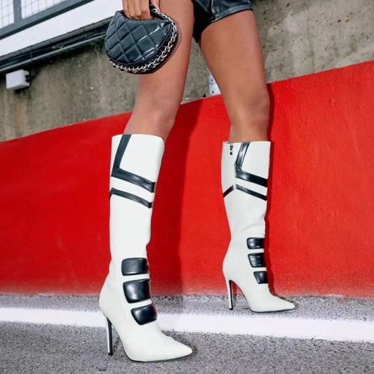 Black And White Color Simple Fashion Boots Women's Shoes Long Tube Dropshipman