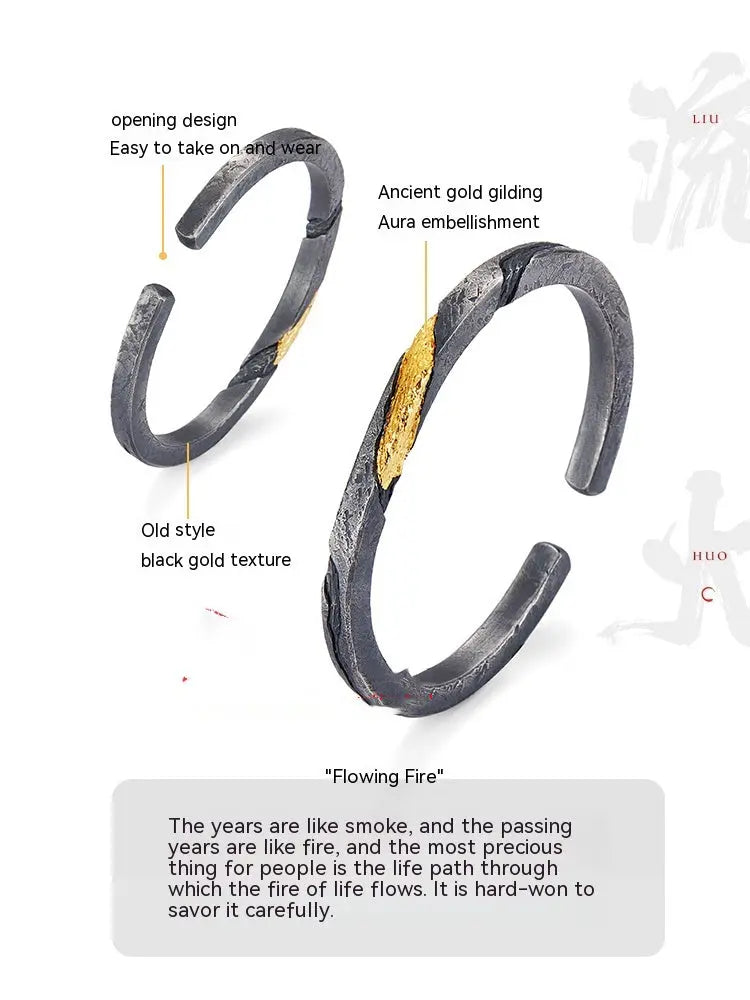 Bracelet Men's Pure Silver Personalized Retro Set In 24K Gold JNi3 shop