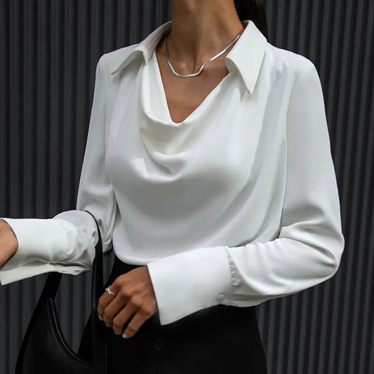 Women's Fashion Long Sleeve Irregular Collar Drape Shirt JNi3 shop