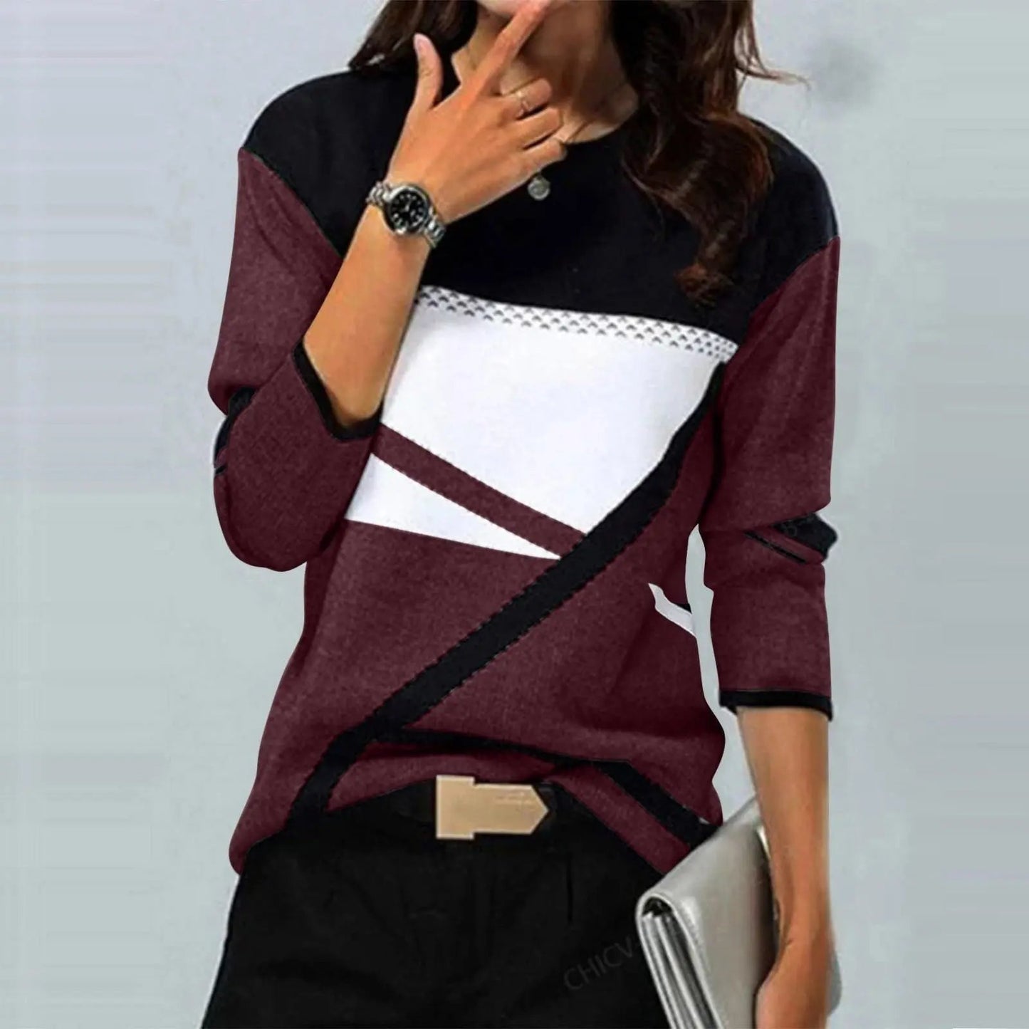 Casual Striped Long Sleeve Round Neck T-shirt Cjdropshipping