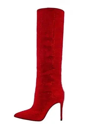 Women's Fashion Pointed Toe Stiletto Rhinestone Tall Boots Cjdropshipping