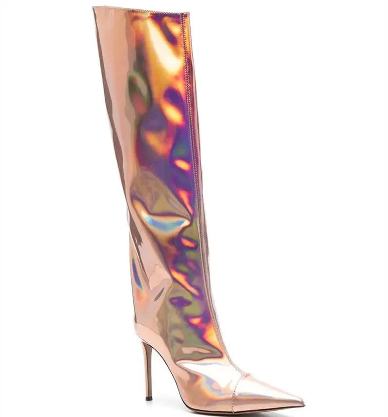 Women's High Heel Pointed Toe Symphony Patent Leather Knee Boots Cjdropshipping