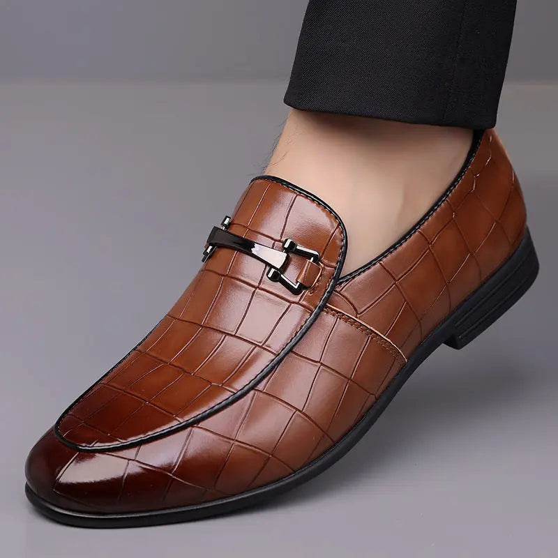 Men's Plaid Light Luxury Plus Size Rubber Sole Lightweight Leather Shoes Cjdropshipping