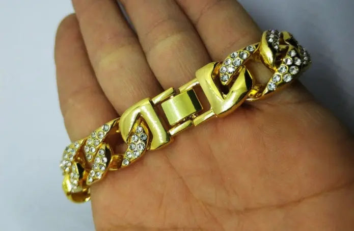 Full Diamond Cuban Chain Men's Bracelet Domineering Cool Trendy Bracelet JNi3 shop