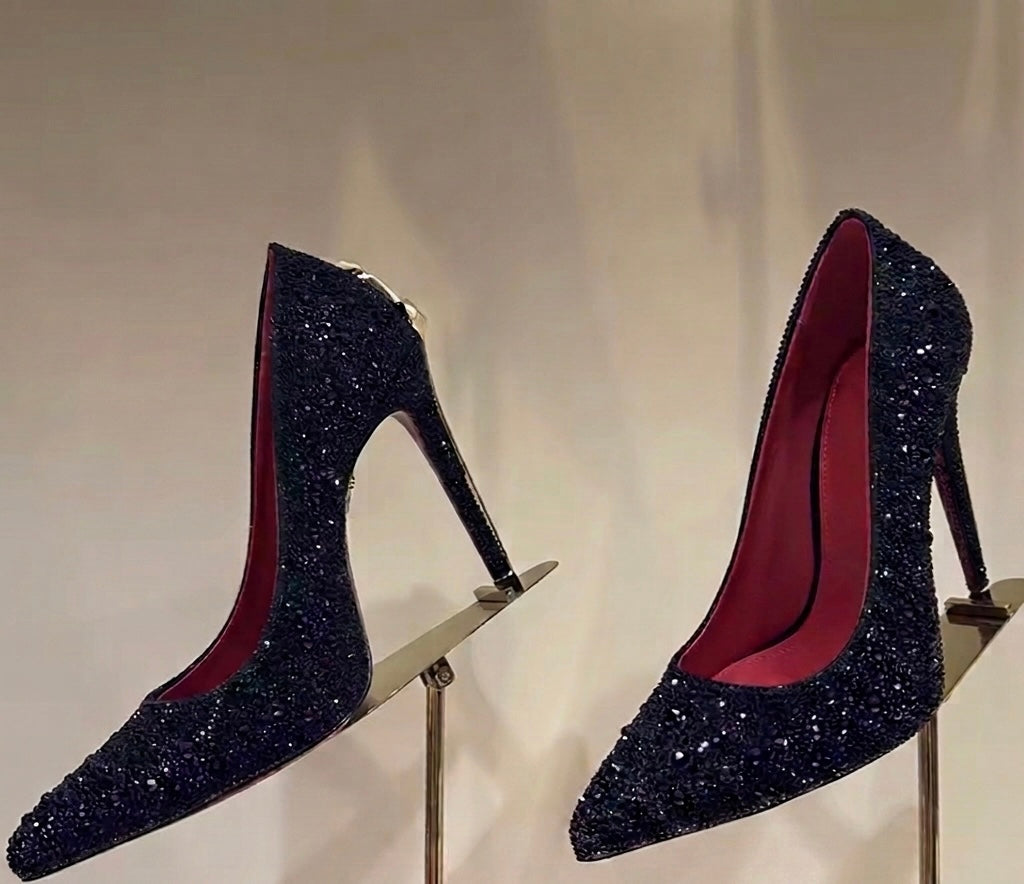 Luxury Crystal Embellished Stiletto High Heels – Designer-Inspired Pointed Toe Rhinestone Pumps for Evening