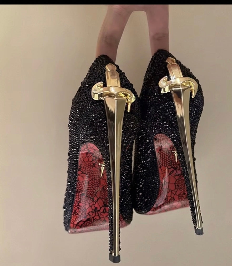 Luxury Crystal Embellished Stiletto High Heels – Designer-Inspired Pointed Toe Rhinestone Pumps for Evening