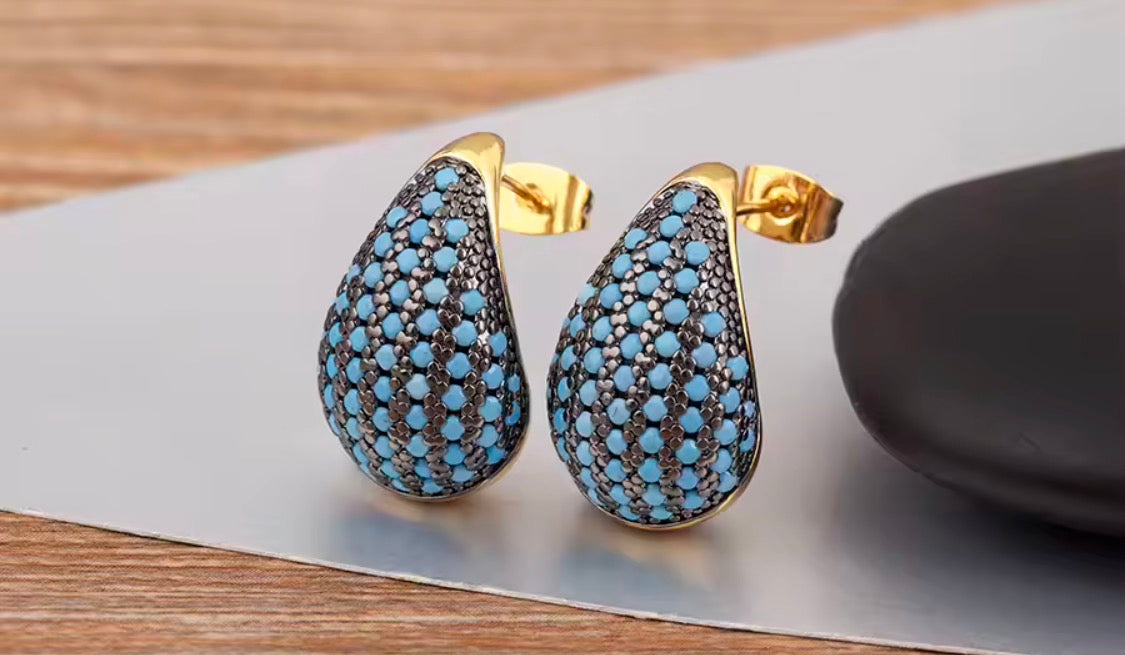 Gold Teardrop Cubic Zirconia Stud Earrings | Pave Cz Waterdrop Statement Earrings | Elegant Geometric Teardrop Jewelry for Women | Gift for Her