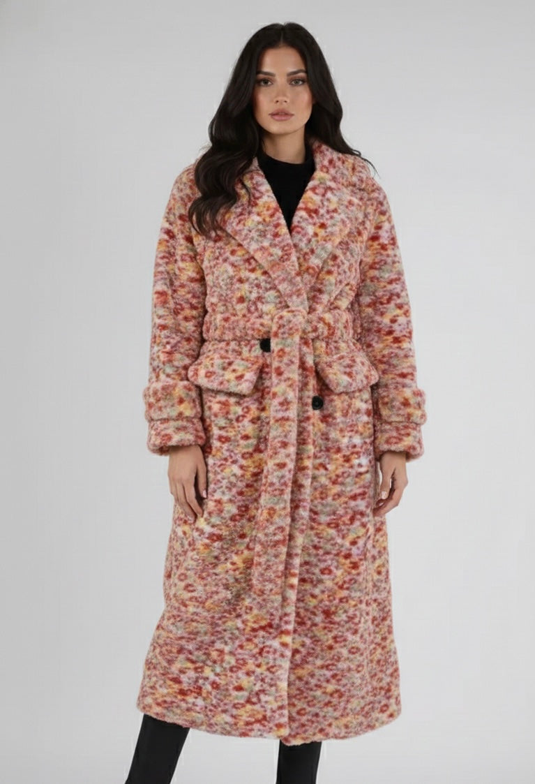 Luxury Long Faux FurOvercoat- Full Length  Print Winter coat- Oversized Plush Trench Coat - Glamorous Formal Outerwear.
