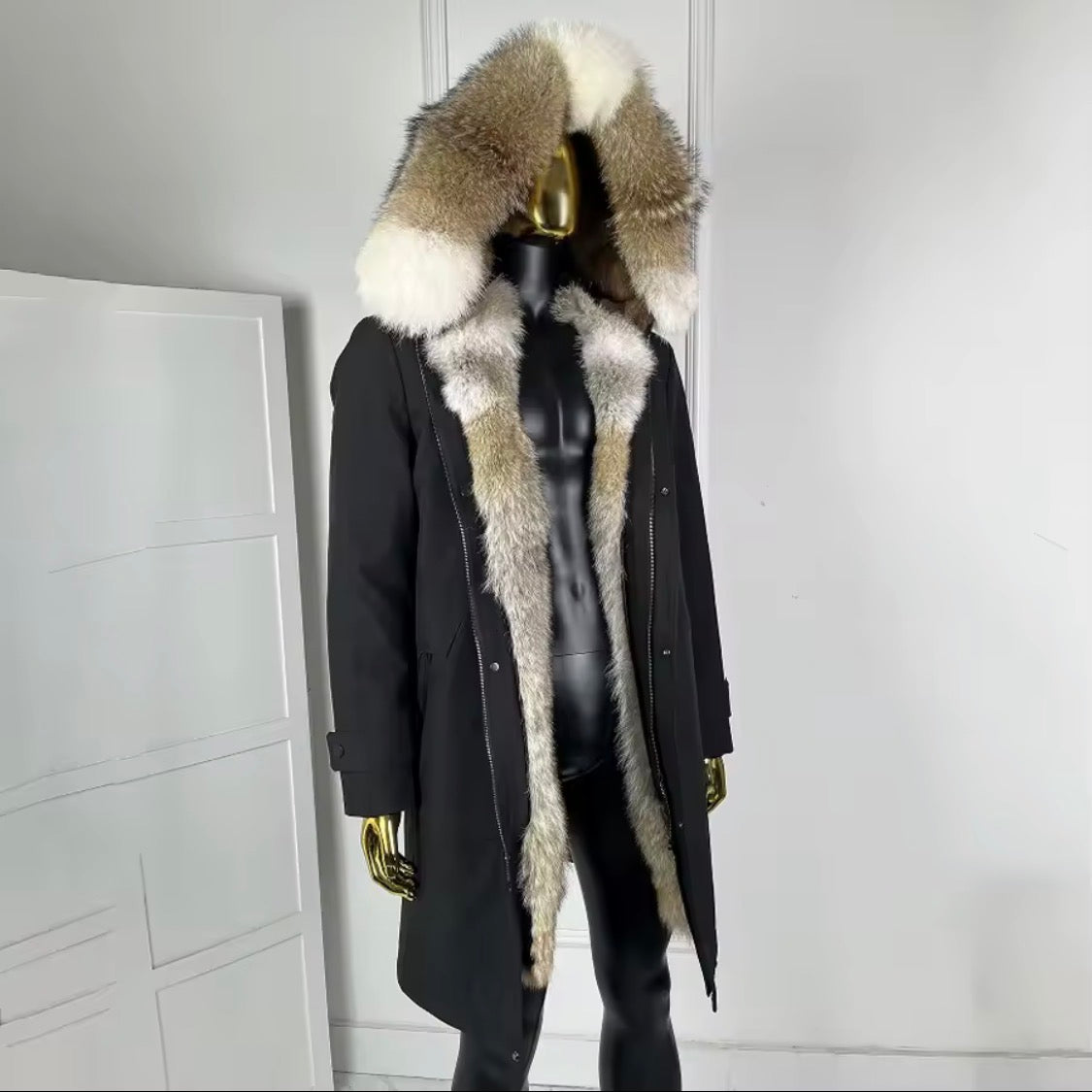 Men's Real Coyote Fur Parka – Luxury Winter Hooded Jacket with Genuine Fur Trim