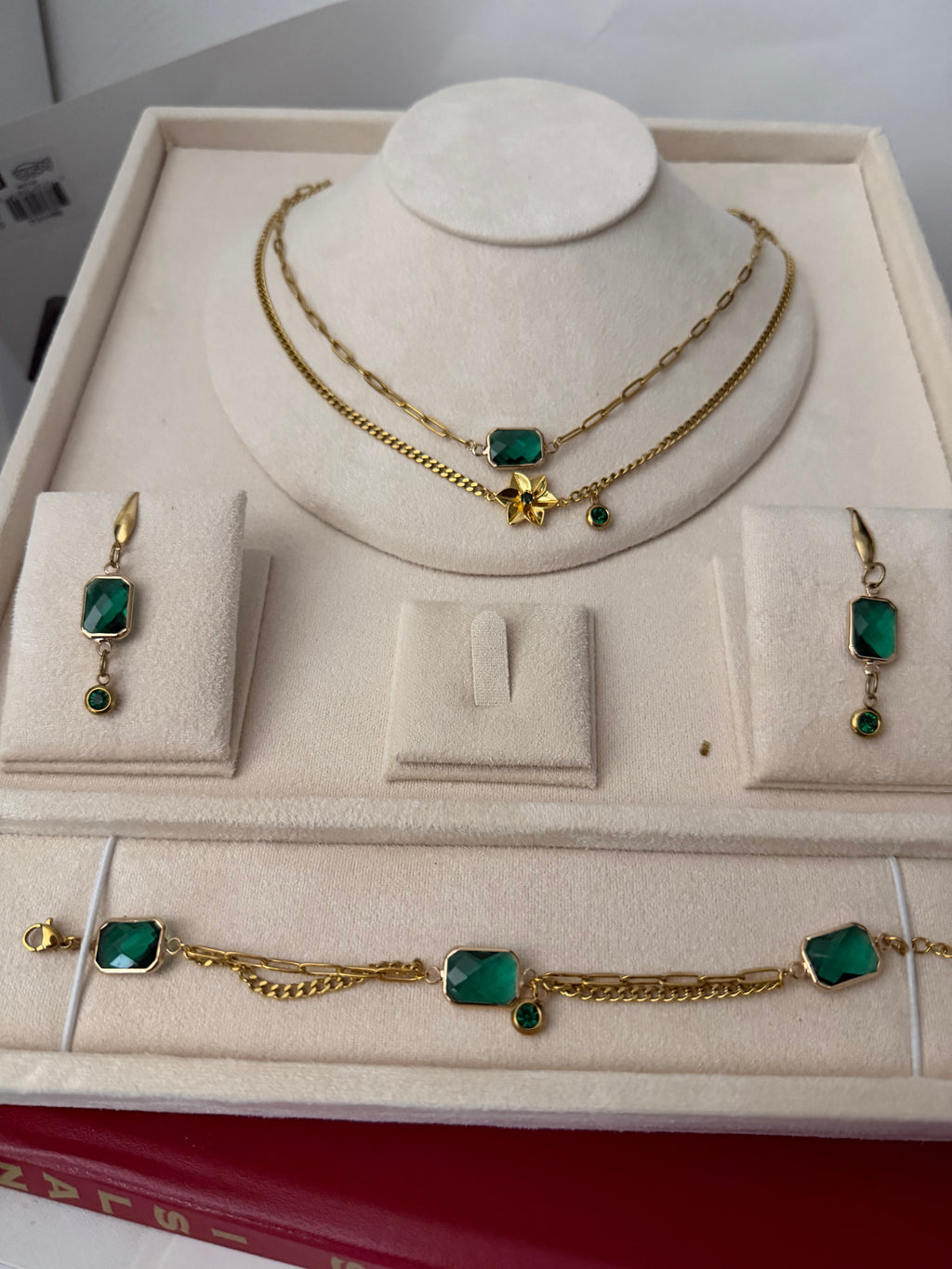 18k Gold PVD Birth Month double layered pendant Necklace, Bracelet and Earrings 3 pce set.