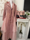 Stunning pink Sequins Mesh Layered Trench Coat – Elegant Evening Outerwear
