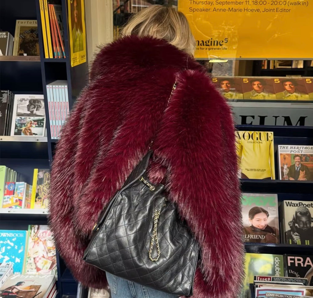 LuxePlush™ Cropped Faux Fur Jacket – Women's Glam Oversized Coat