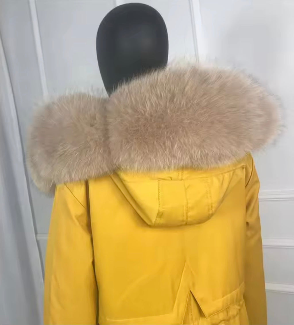 Luxury Real Fox Fur Trim Parka Jacket | Oversized Fur Hood Winter Coat